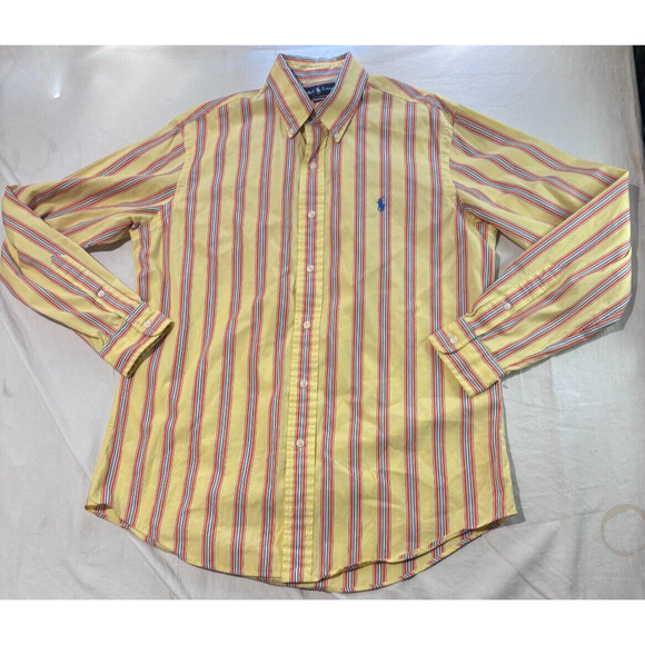 Ralph Lauren Yellow Striped Button up Shirt Mens M Long Sleeve - Picture 2 of 8